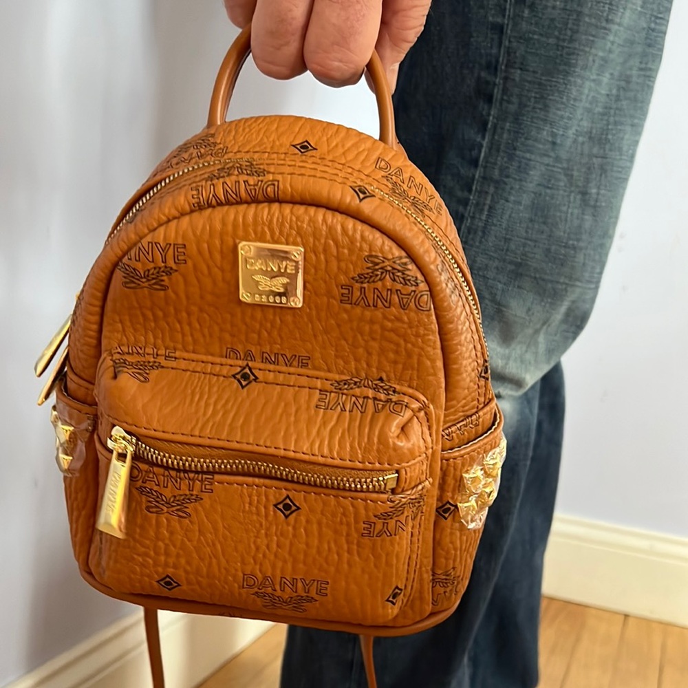 NEW! Tan Danye mini backpack with gold hardware